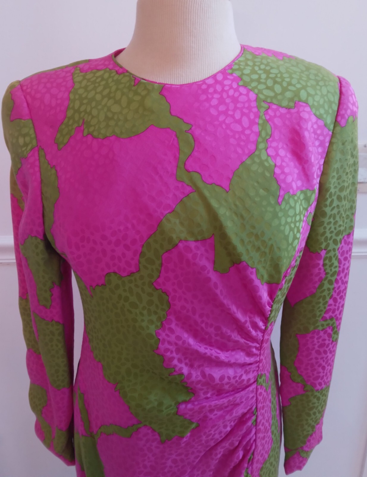Saks Fifth Avenue David Hayes Pink Green Silk Dress Vintage Small