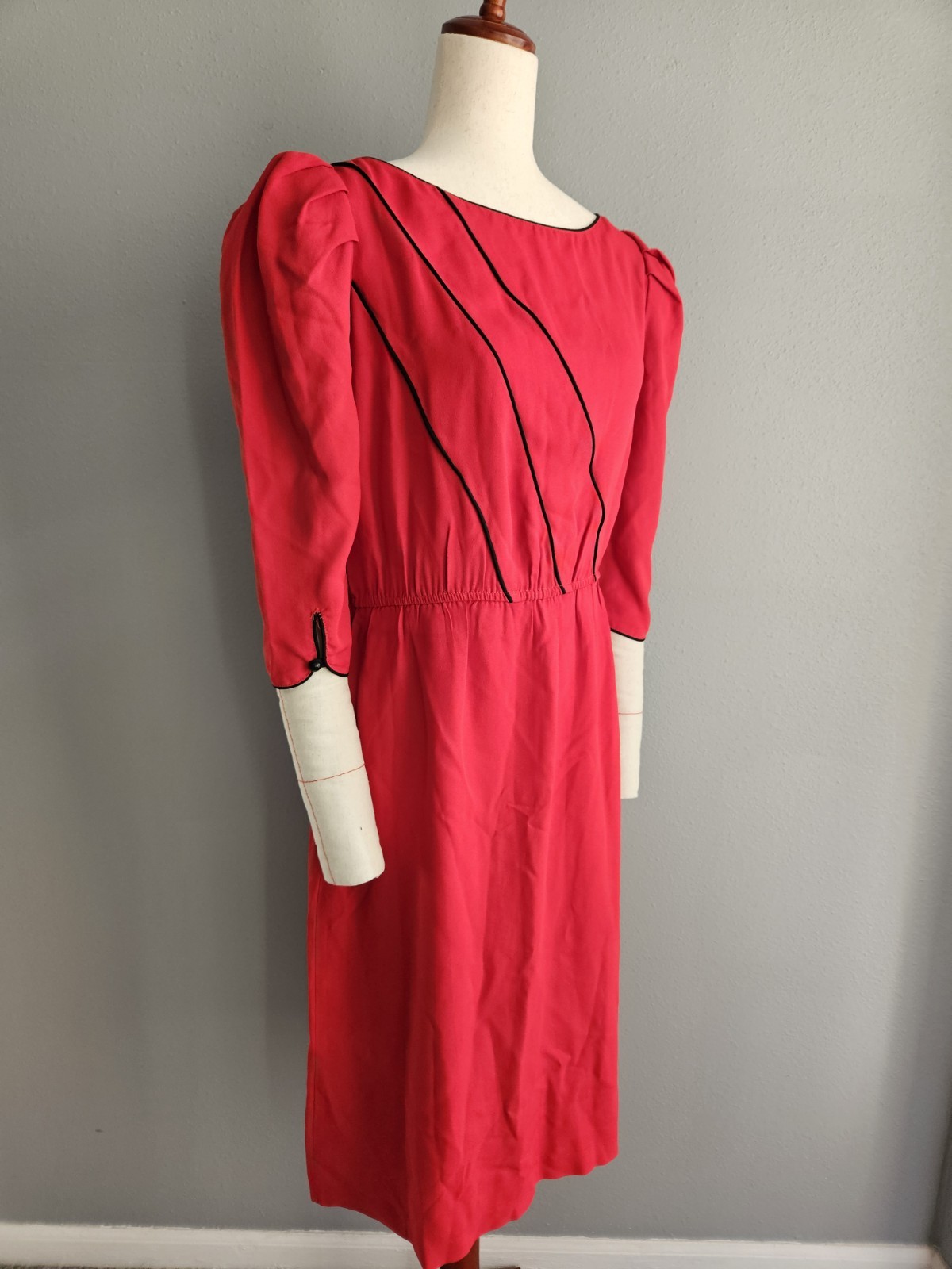 VTG 70s 80s Joni Blair of California Co Puff Sleeve Boat Neck Dress