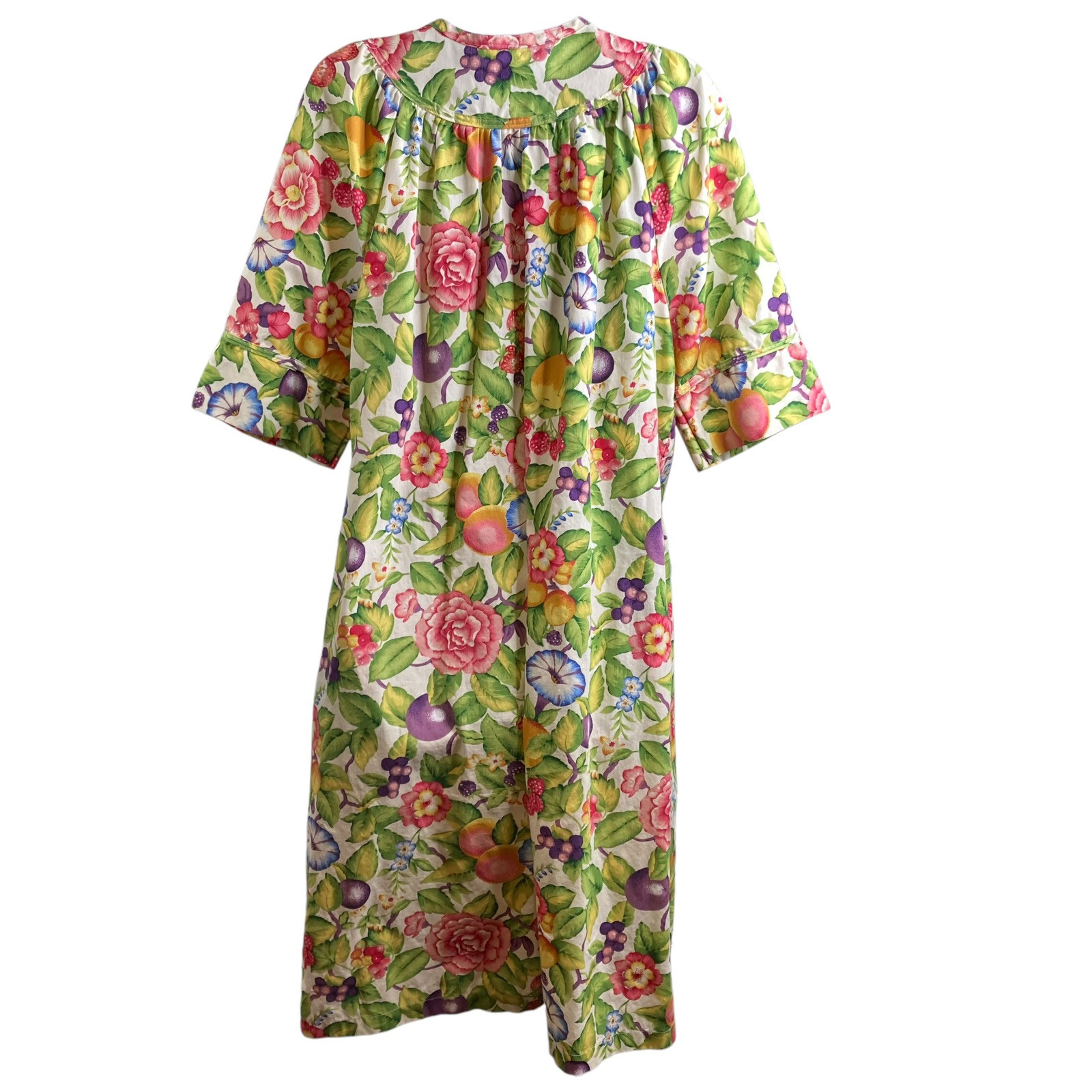 VTG 70s Carole Rainbow Floral Button Front Kaftan Dress Size S Lounge Housecoat