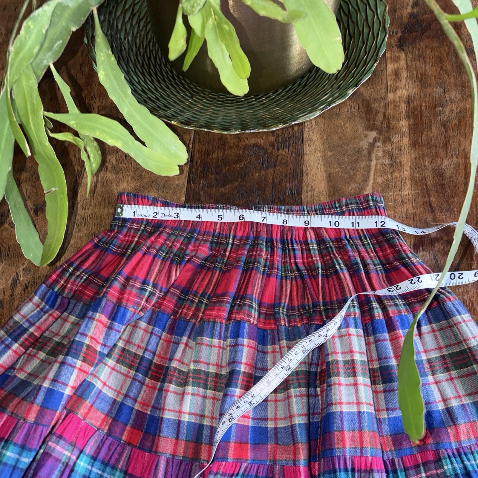 VTG Tour De France Plaidwork Maxi Skirt 100% Cotton Indie Grunge Elastic Waist