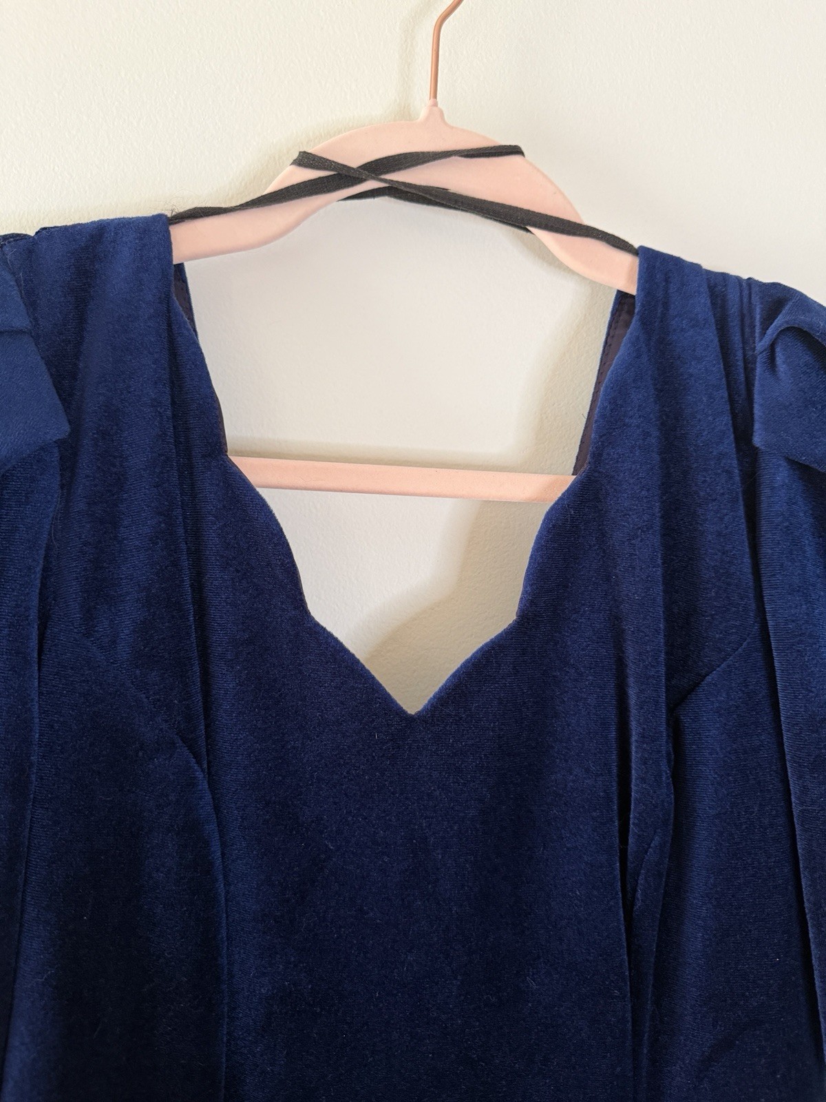 Vintage Jodi Michaels Velvet Dress Size 5 Navy Blue Puff Sleeve Satin Bow 90s