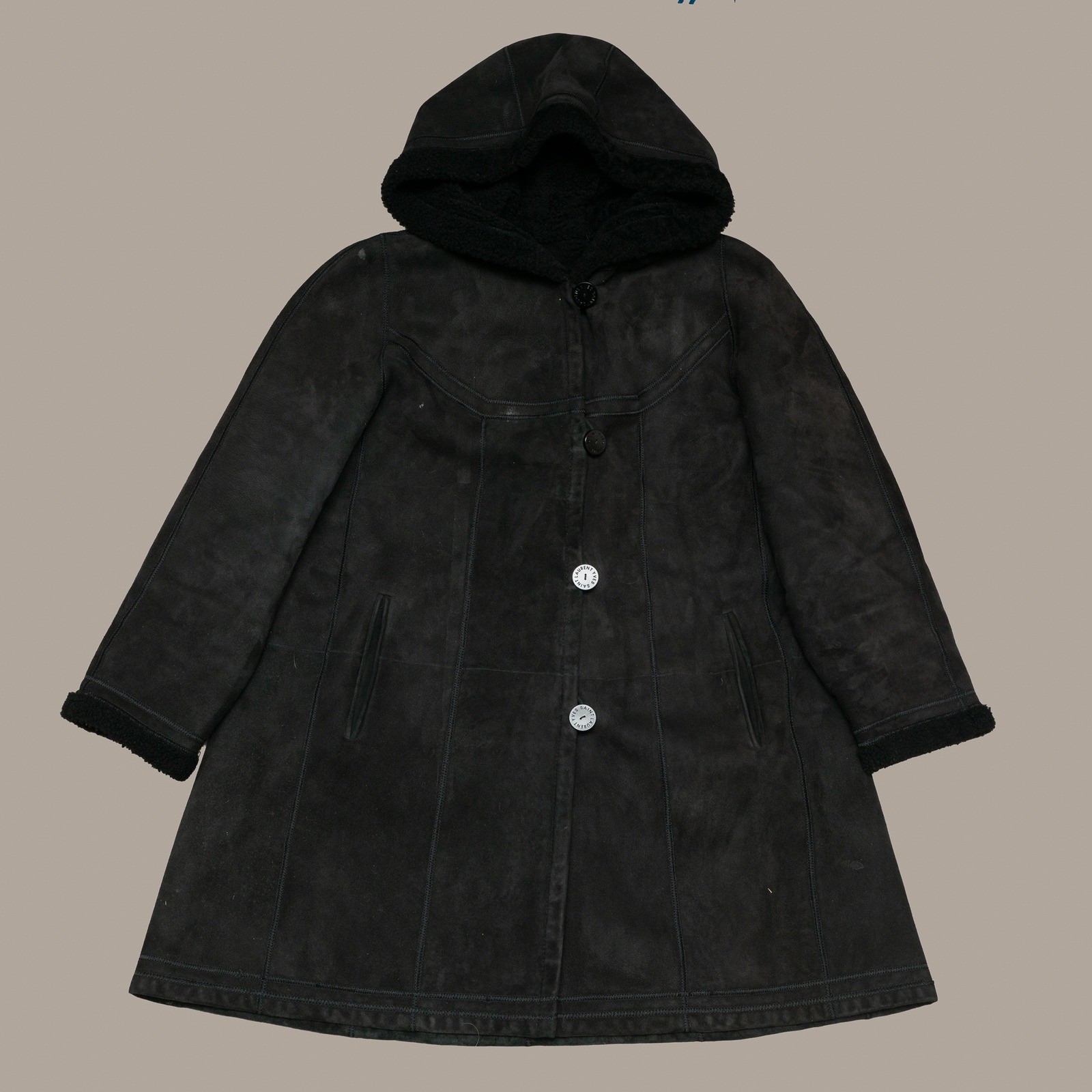 Vintage Yves Saint Laurent Fourrures YSL Suede Fur Button Up Hooded Coat Hoodie