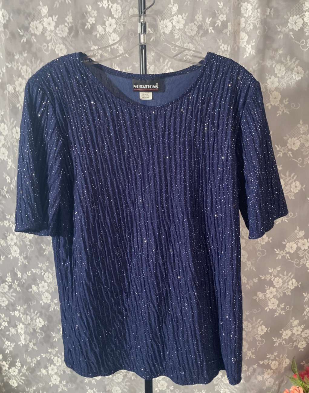 Vintage 80s Blue Sparkle Top Size Medium 1980s Retro Glitter New Wave Cocktail