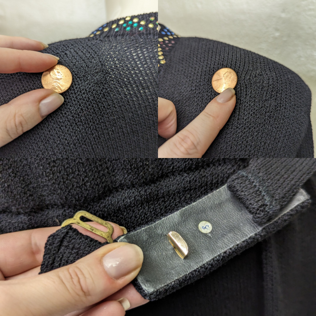 Vintage 1970s Ladies ST JOHN MARIE GRAY Black Knit Sweater Dress Studded w/Belt