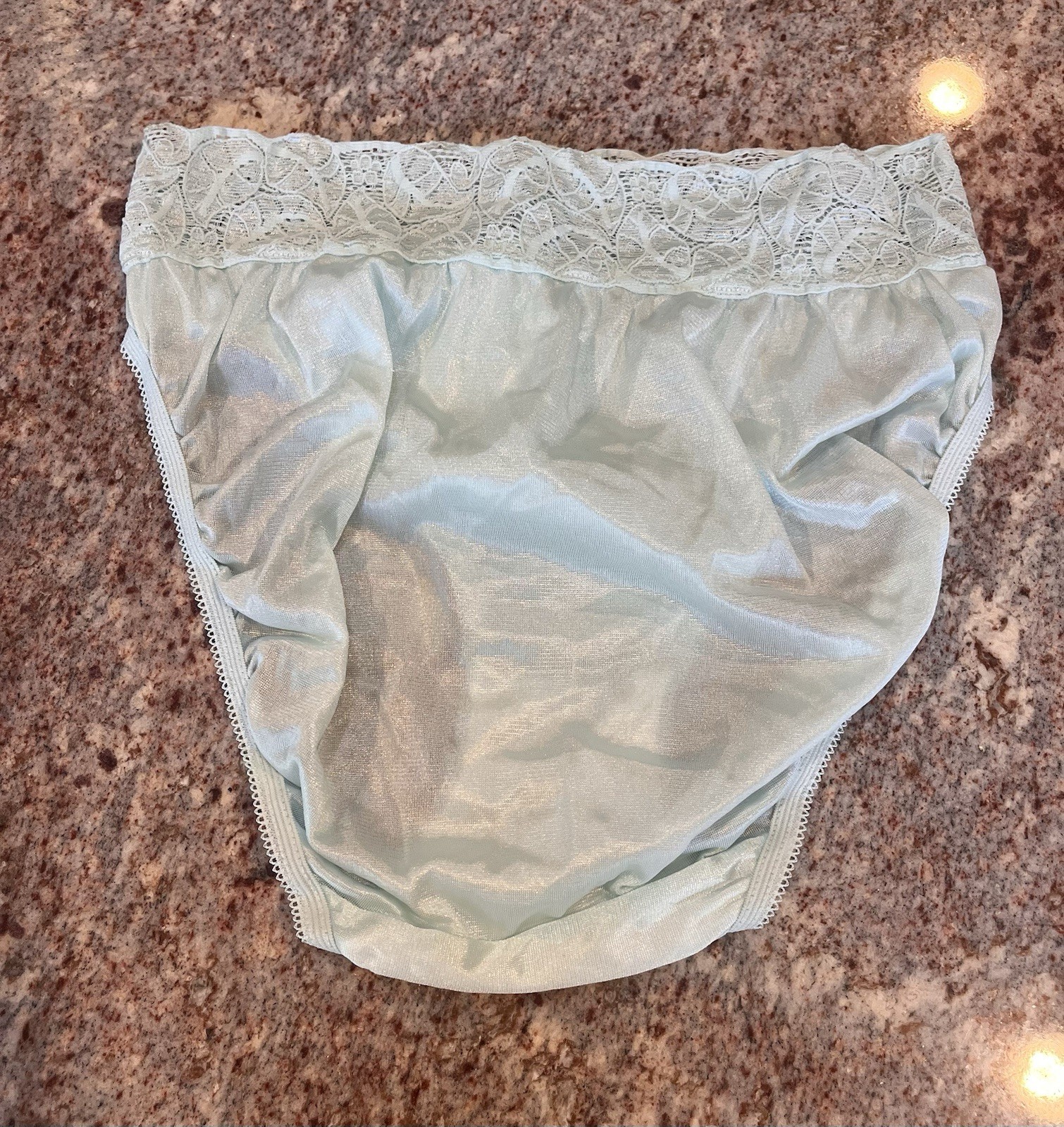 Vintage NWT Myonne Seafoam Green High Leg Lace Trim Nylon Panties Underwear Sz 6