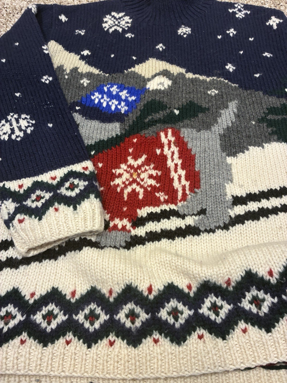 VTG Lauren Ralph Lauren Exclusive Handknit Dog Trees Ski Nordic Wool Sweater PS