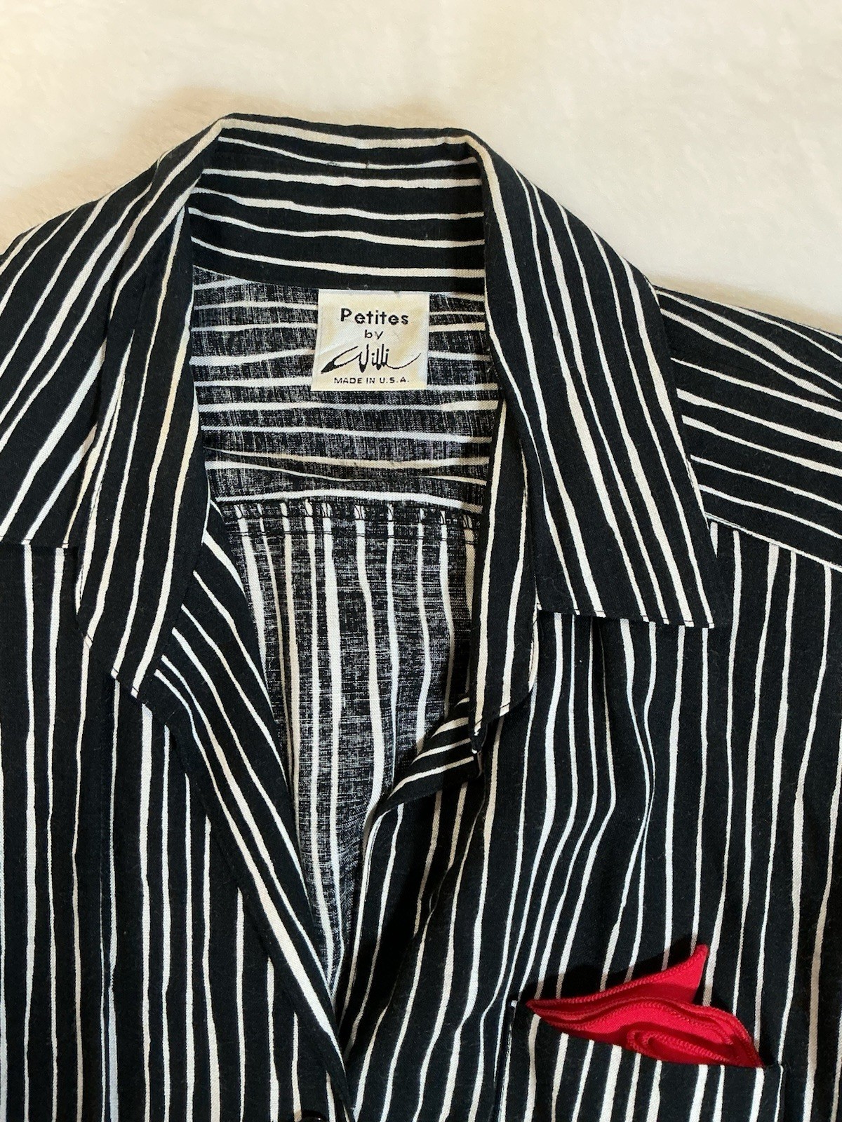 Vintage Petites By Willi 80s 90s Belted Black White Striped Shirt Dress