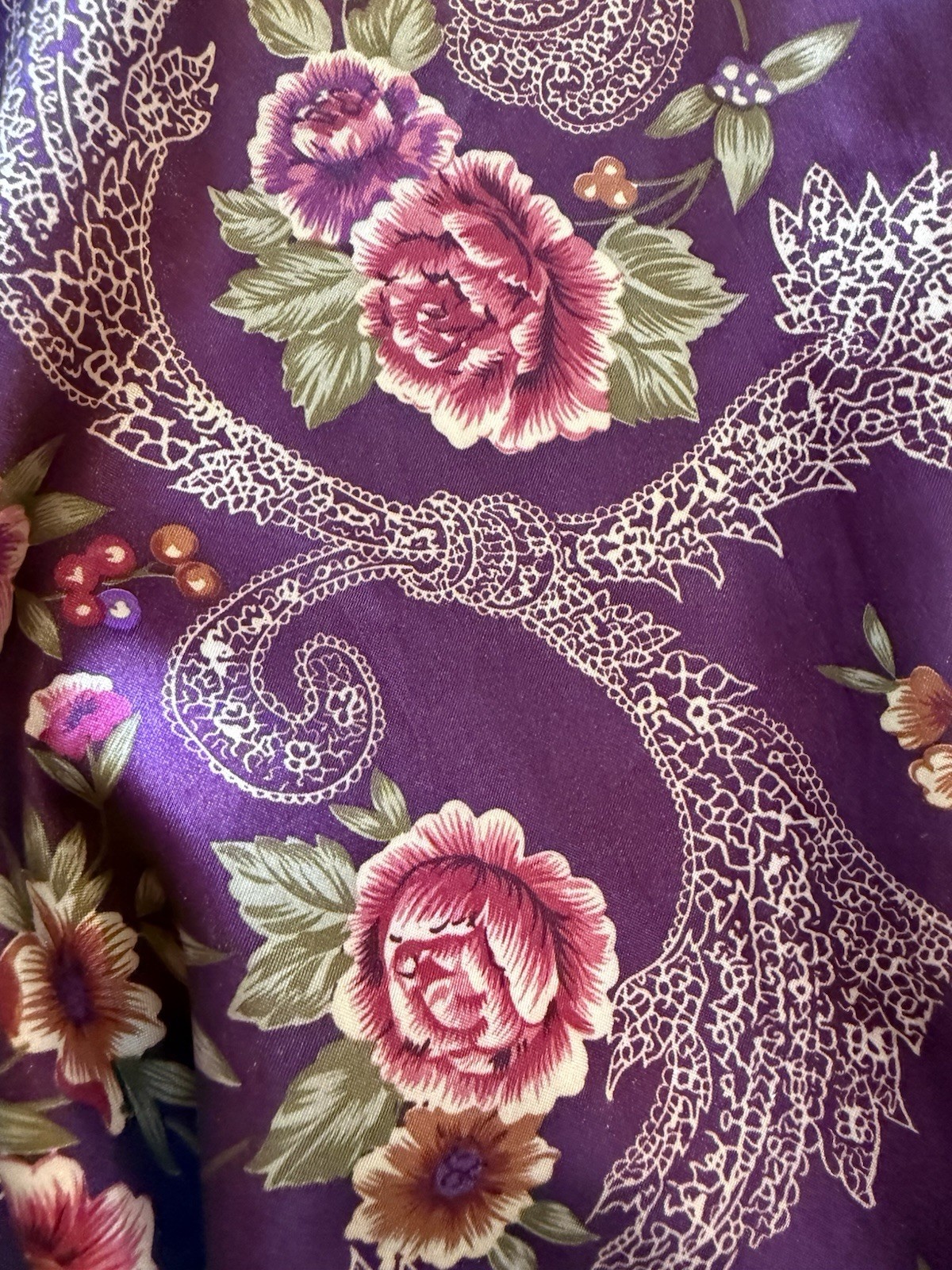 Vtg 90s Kathryn Floral Paisley Robe Chemise Set L Purple Satin UNWORN NWOT