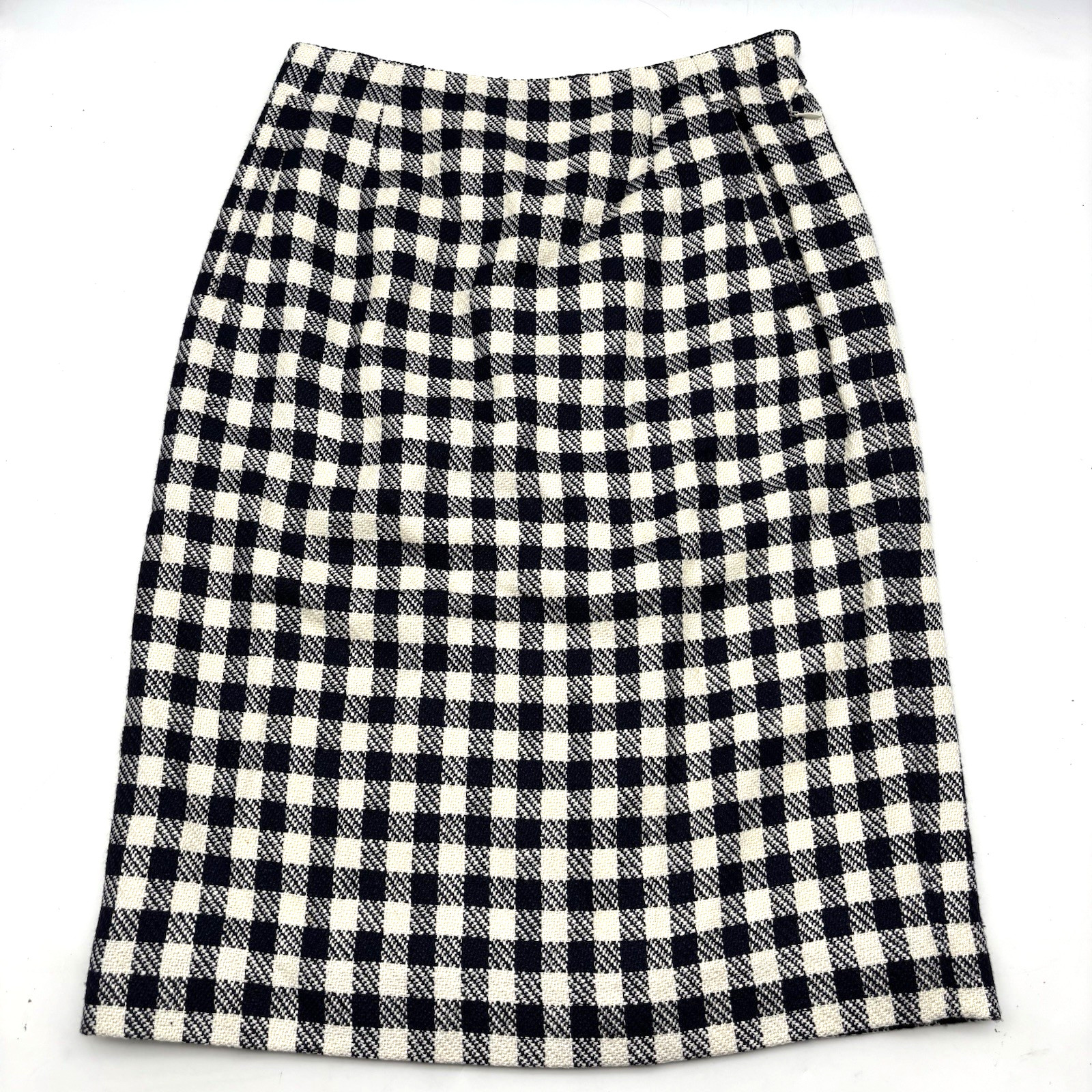 Vintage 70s Liz Claiborne Nylon/Silk Plaid Pencil Skirt 8 26×24″ USA Union Made