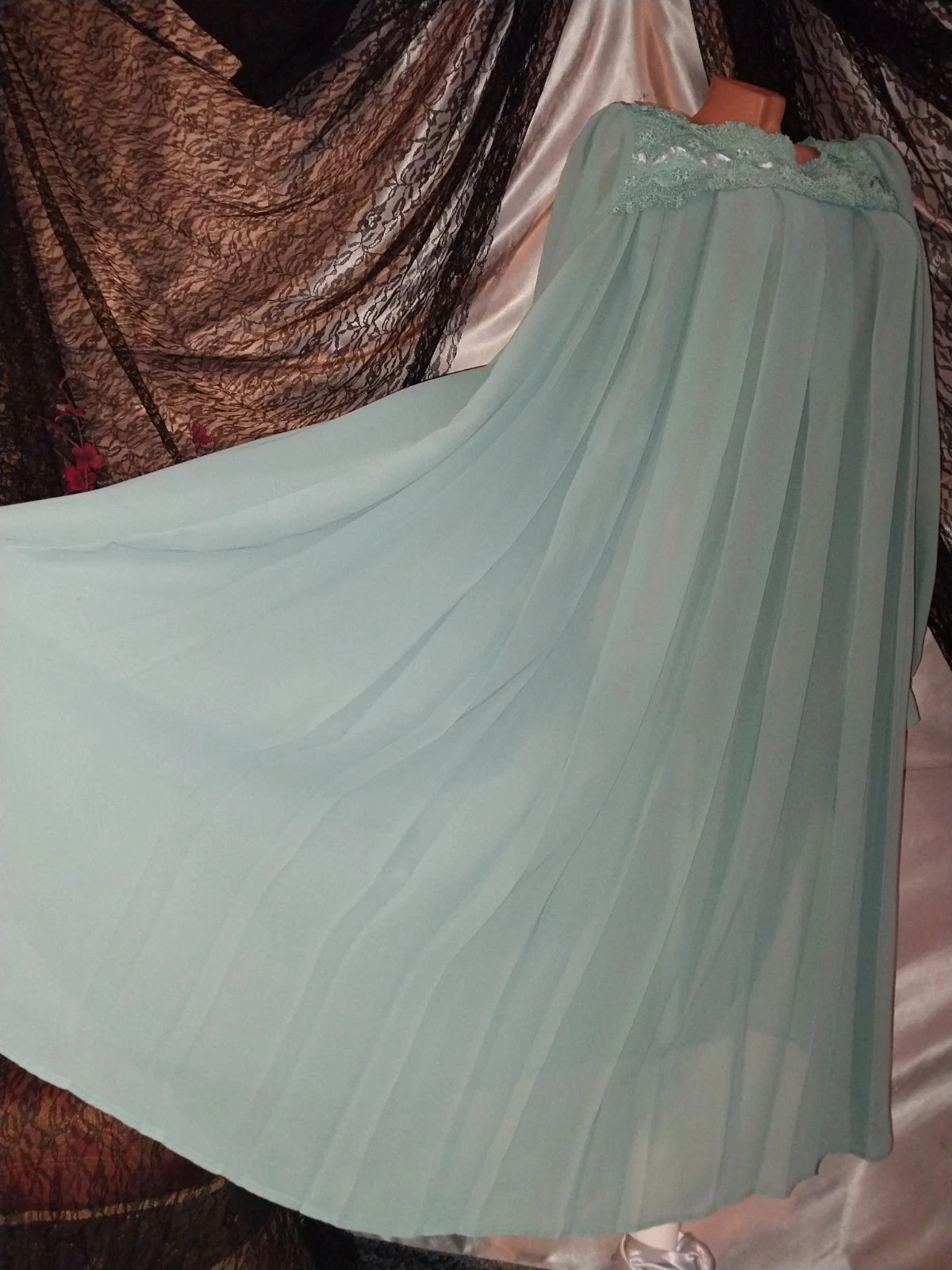 VTG Chez Ethel Cain Esque Pleats Opaque PleatS Grunge Babydoll Flare Embrd Dress