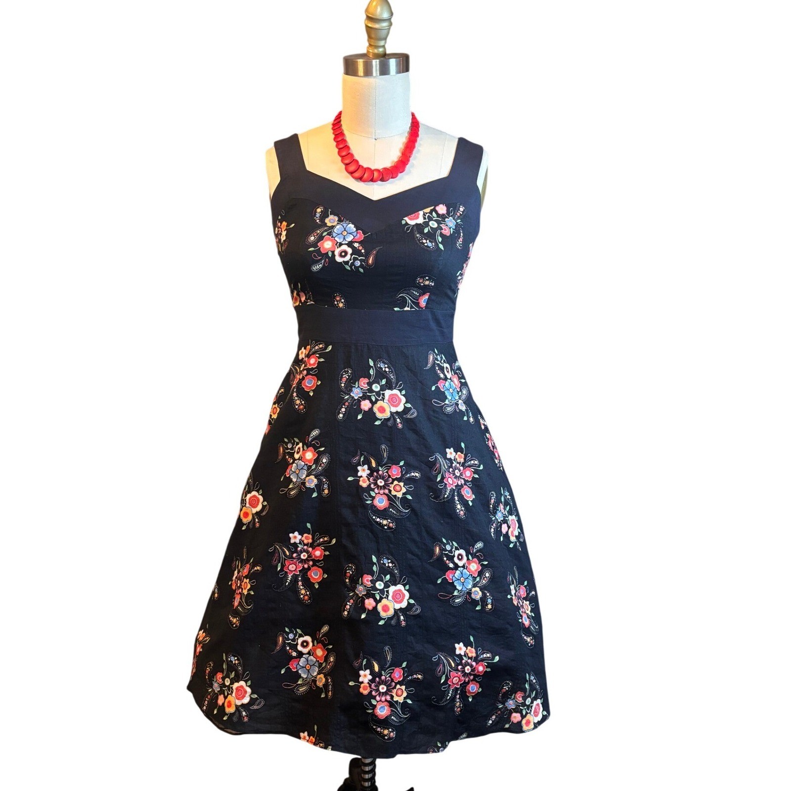 Floral Pinup Rockabilly Mica Fit and Flare Dress Sleeveless Black vintage Y2K