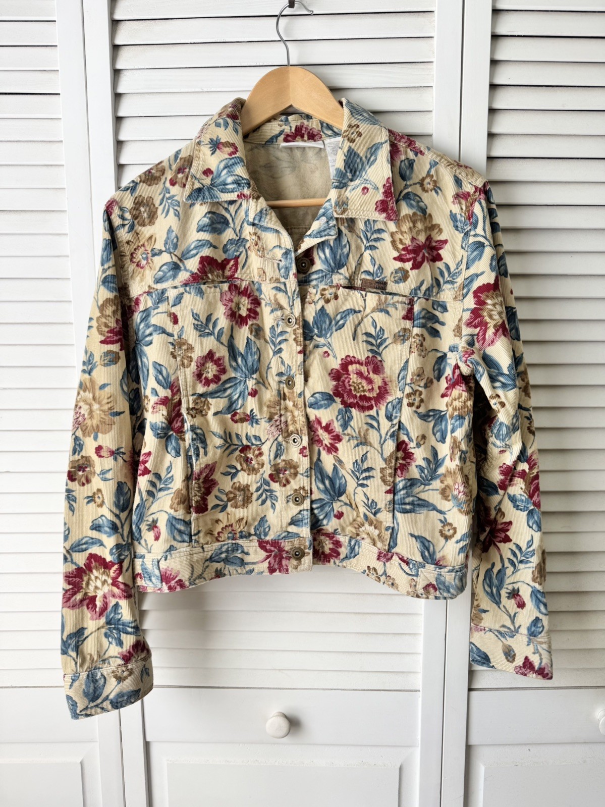 Vintage Lizwear Jeans Floral Corduroy Jacket Sz L Liz Claiborne 1990s Cotton