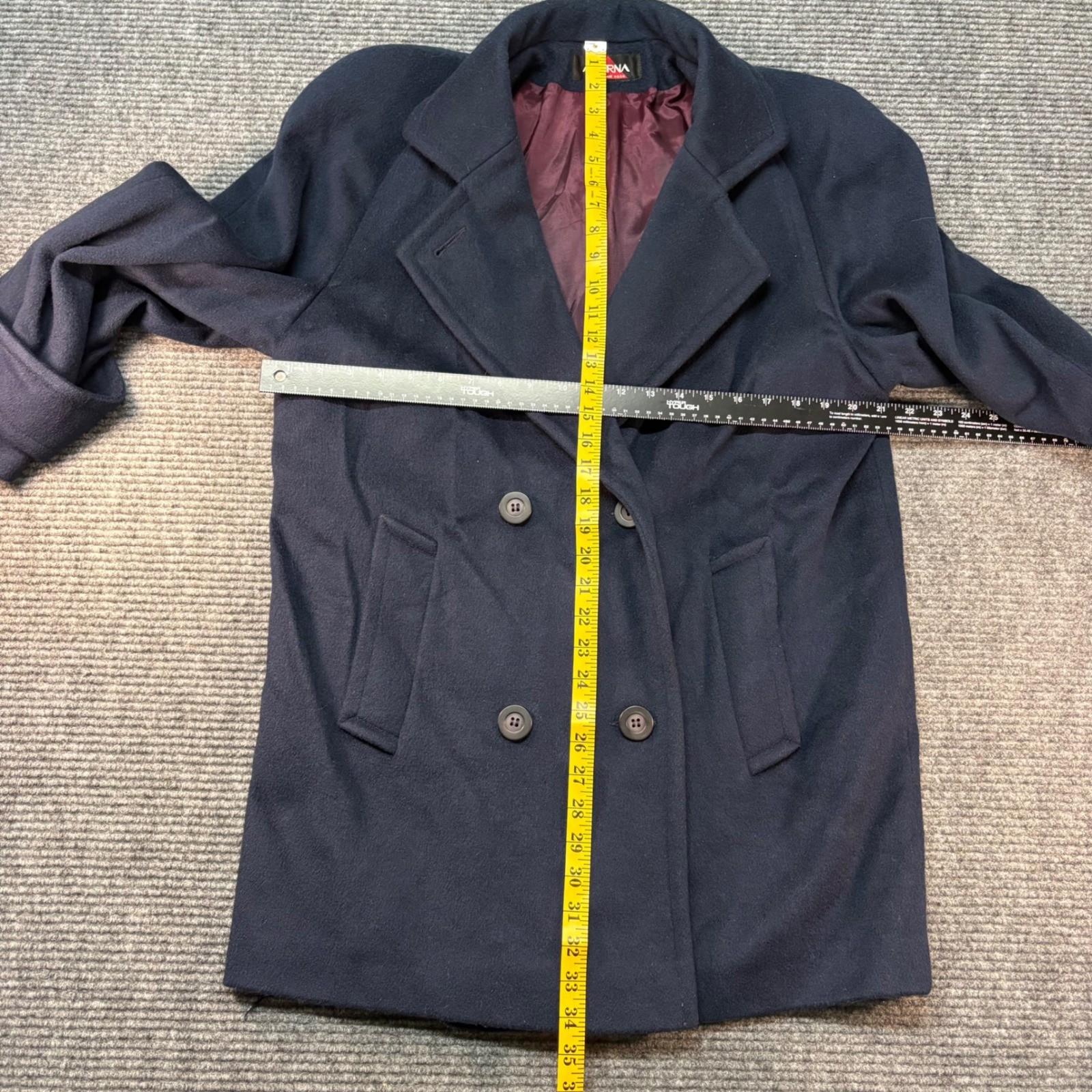 Vintage Alorna Forstmann Navy Wool Blend Pea Coat Made in USA Double Breasted