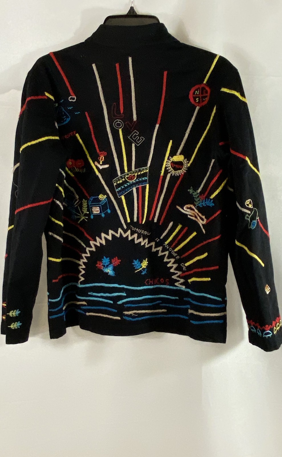 Vintage 90s Chico’s Design Women’s Embroidered Cotton Art Wear Jacket Black Sz 1