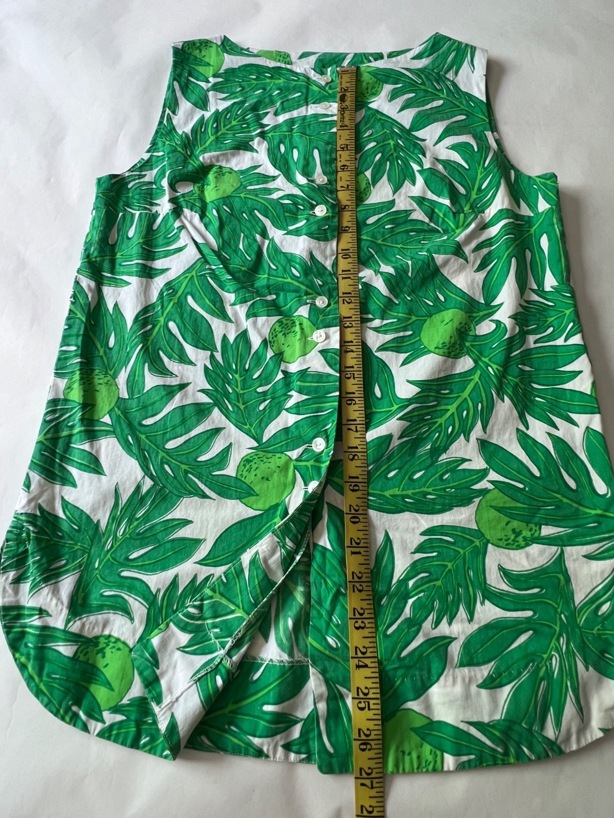 VTG 60’s Ruth Clarage Green Palm Leaves Lime Print Tunic Resort Sleeveless Top M