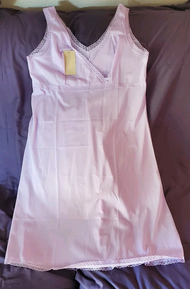 Vintage YENERE Italian Lace Trim Satin Slip Dress Chemise Made in Italy Size 48