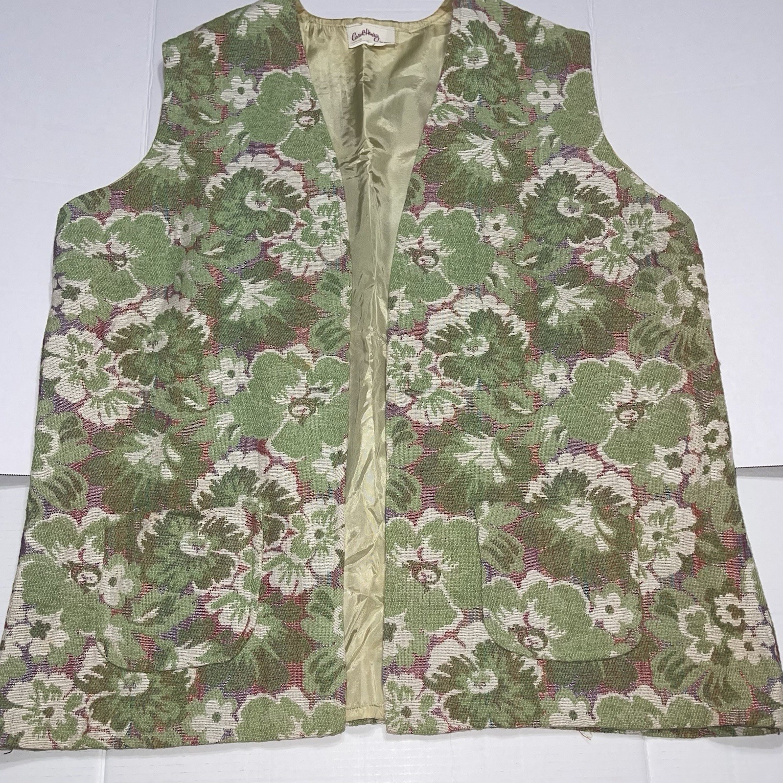 Vintage 60s Carol Henry Mod Flower Power Women’s Tapestry Open Front Vest Sz XL