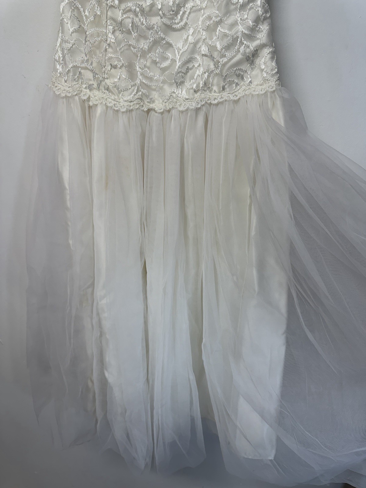 Alfred Angelo Y2K VTG 80s 90s White Satin Short Sleeve Wedding Dress V Neck S