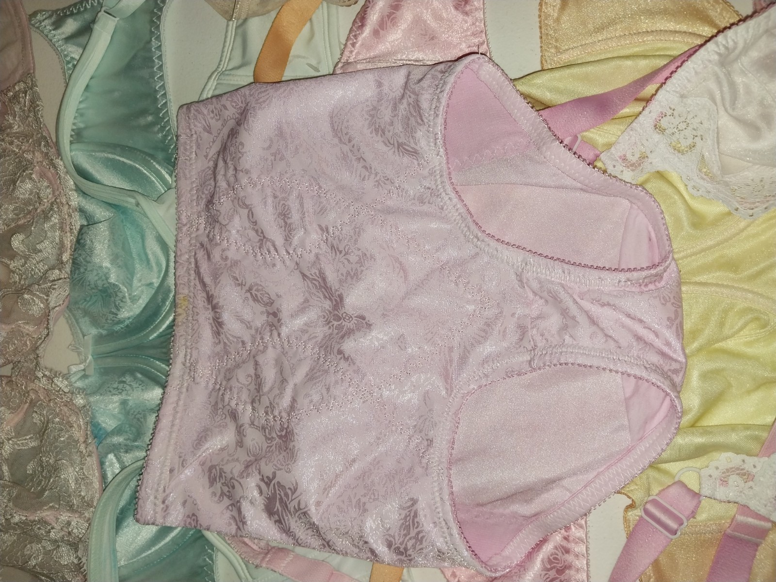 VTG SILKY SHEER LACY UW VS BOUDOIR DEMI BRA NOS 38DDD PINK DELICATE COQUETTE