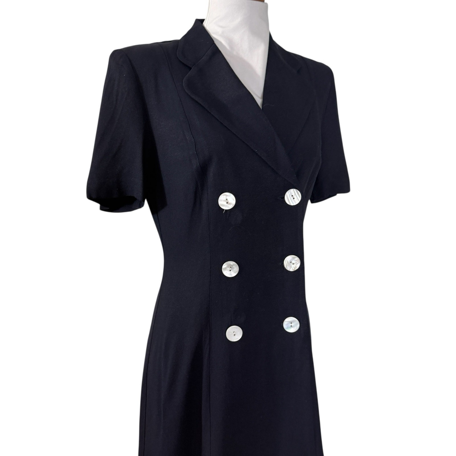 Vintage 80s Navy Blue Double Breated Shift Dress Small Size 4