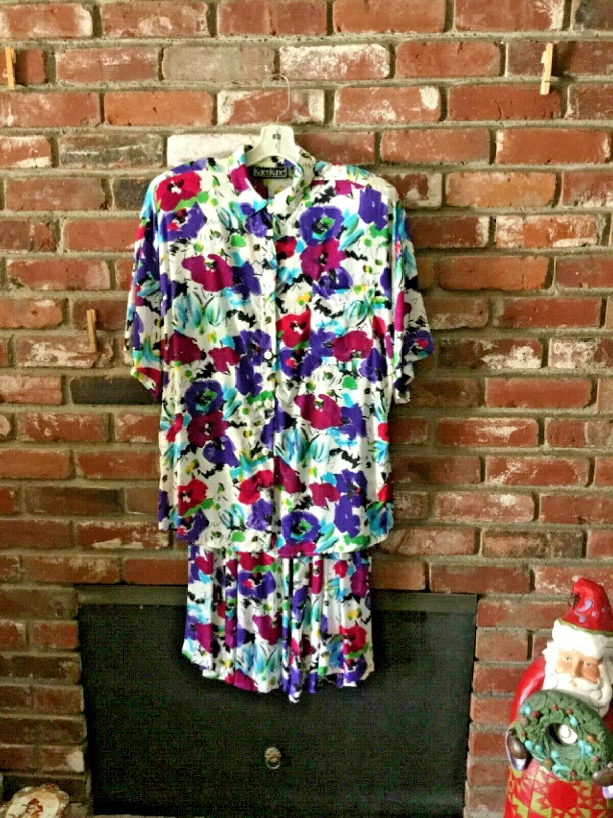 Vtg 1980s Karen Kane Oversize Top and Maxi Skirt Set Sz 12 Rayon Shoulder Pads