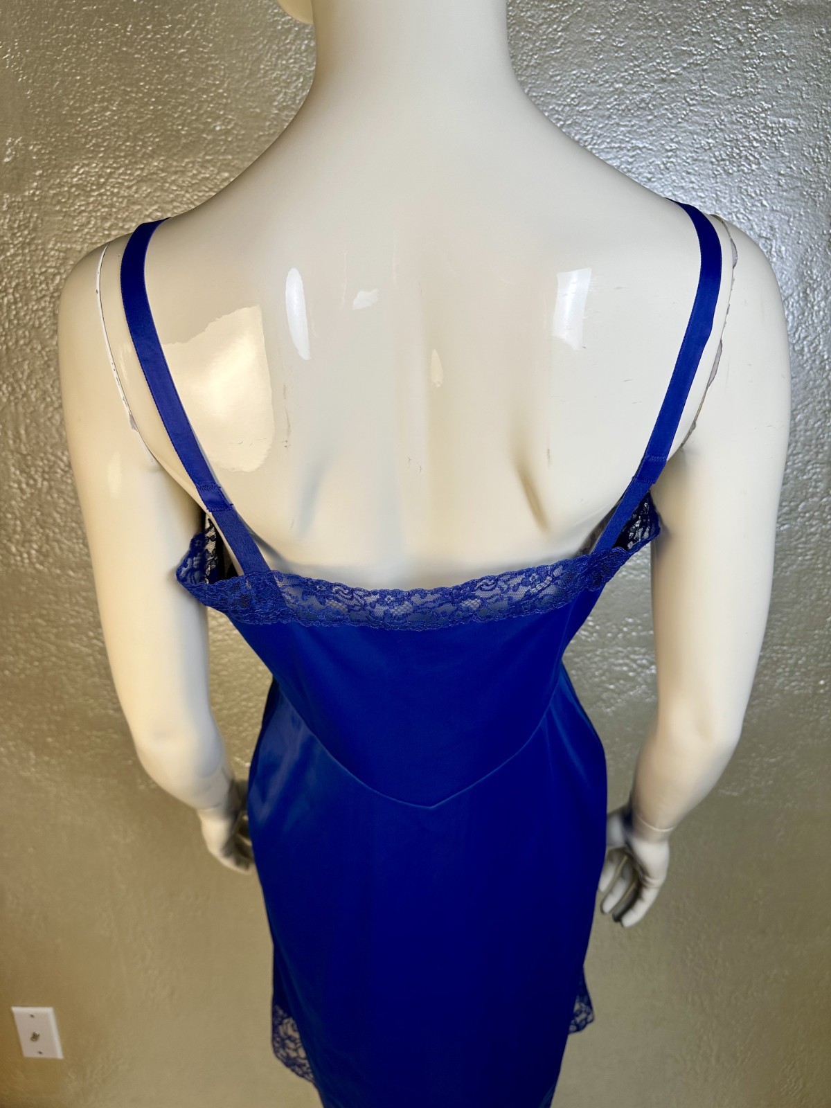 Vintage 1950’s LAROS Bright Blue Dress Slip Nylon Nightgown Sheer Lace S/M