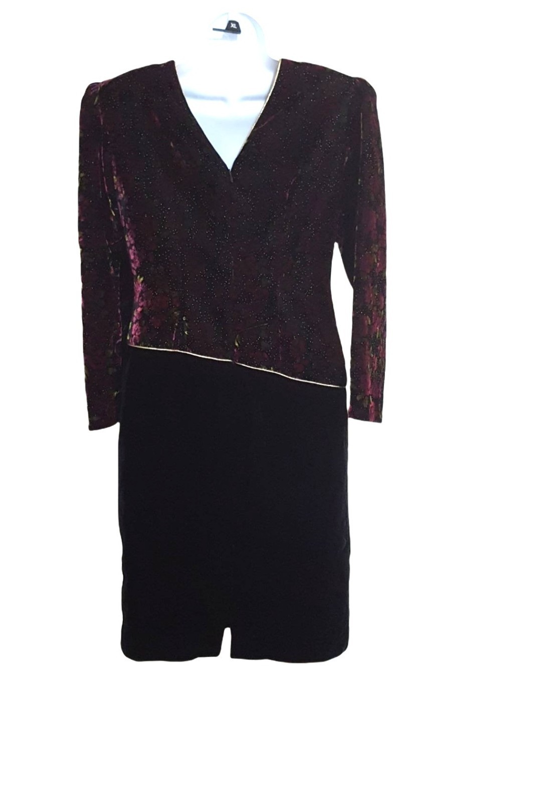 Vintage 80s dress velvet beaded Lisa Michael’s petite 8 floral strong shoulder