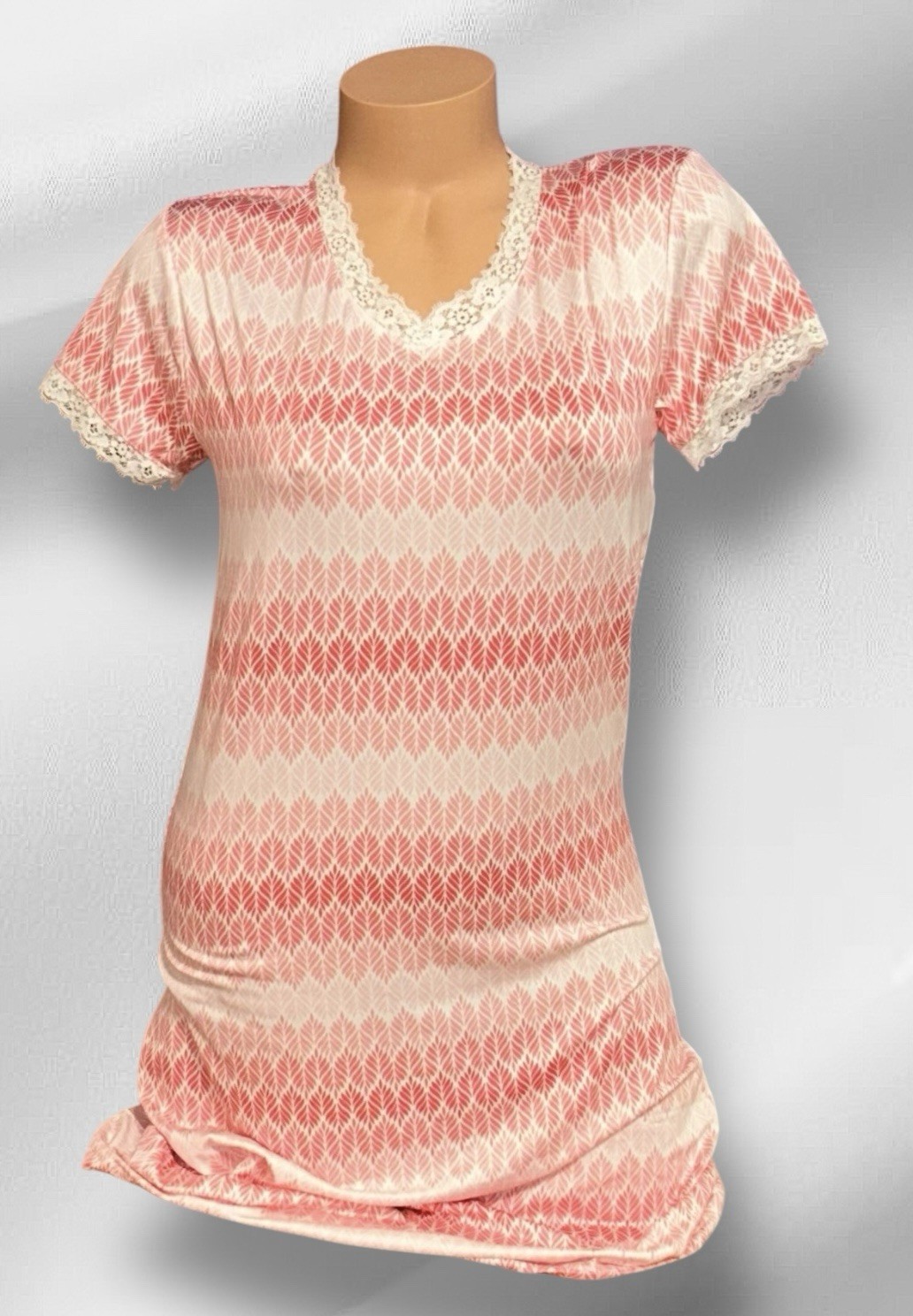 Mayfair White Pink Stripes Shiny Silky Satin Lace Trim Nightie Nightgown S NWT