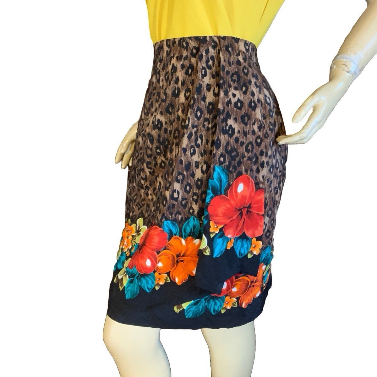VINTAGE CIRCA 1980’S JAQUELINE FERRAR FLORAL & ANIMAL PRINT SILK SKIRT SZ 16