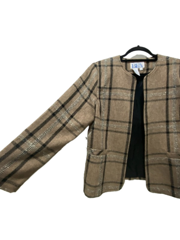 VINTAGE 80s Womens Wool Blend Plaid Blazer Coat Size 12p Career Office Business