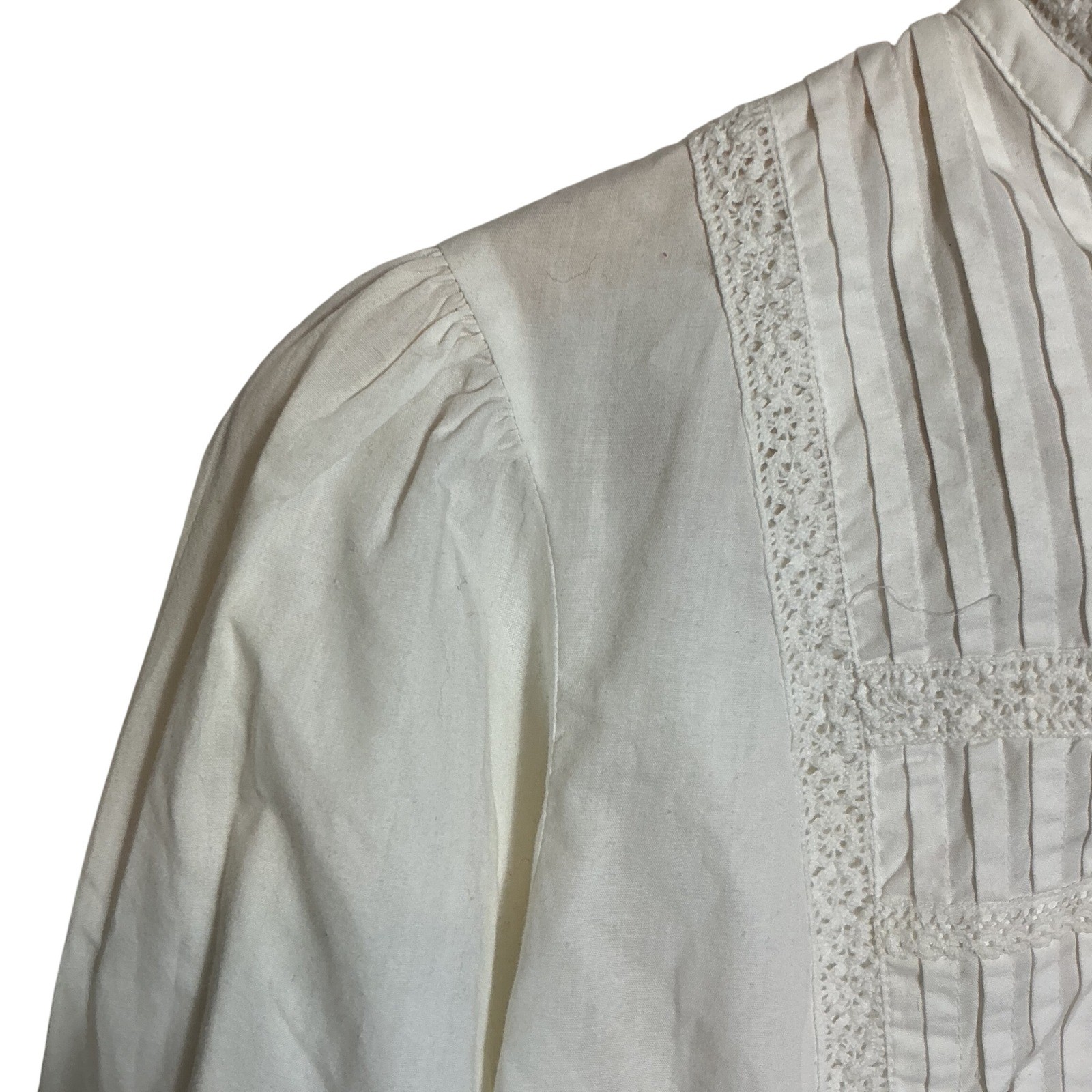 Vintage Orvis White Pleated Collar Lace Pintuck Button Back Victorian Top Small
