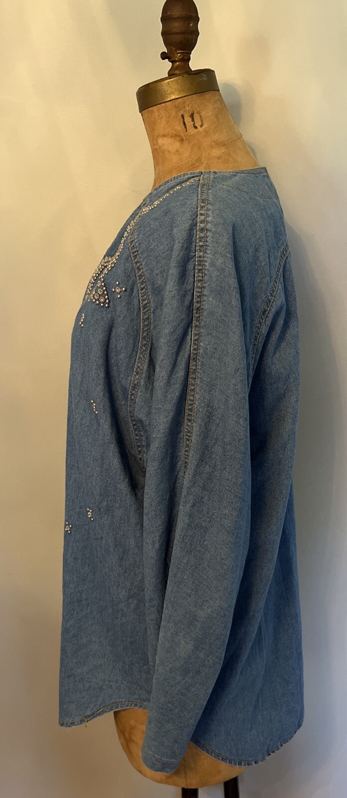 Vintage Women’s Denim Western Button Shirt Studded Cowgirl Prairie Rodeo Size 14
