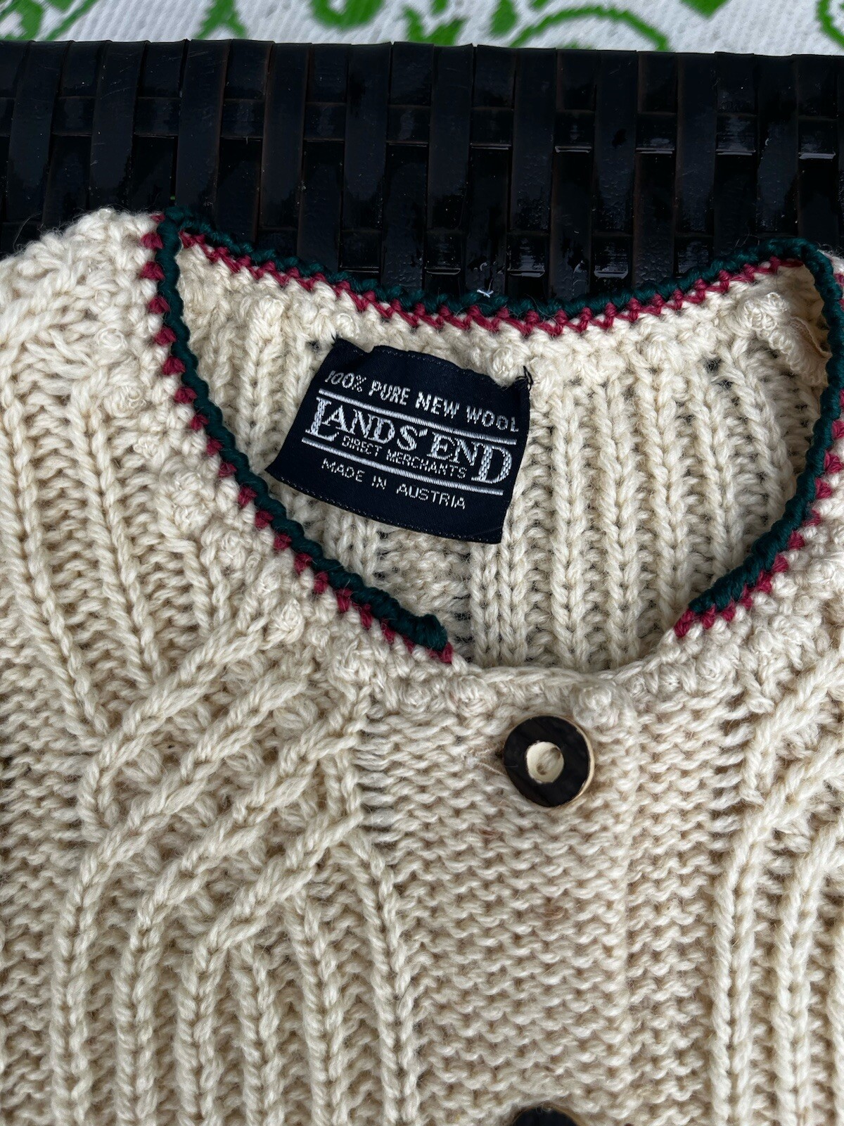 Vintage Lands’ End Ladies Cardigan Sweater 100% Pure New Wool Made in Austria