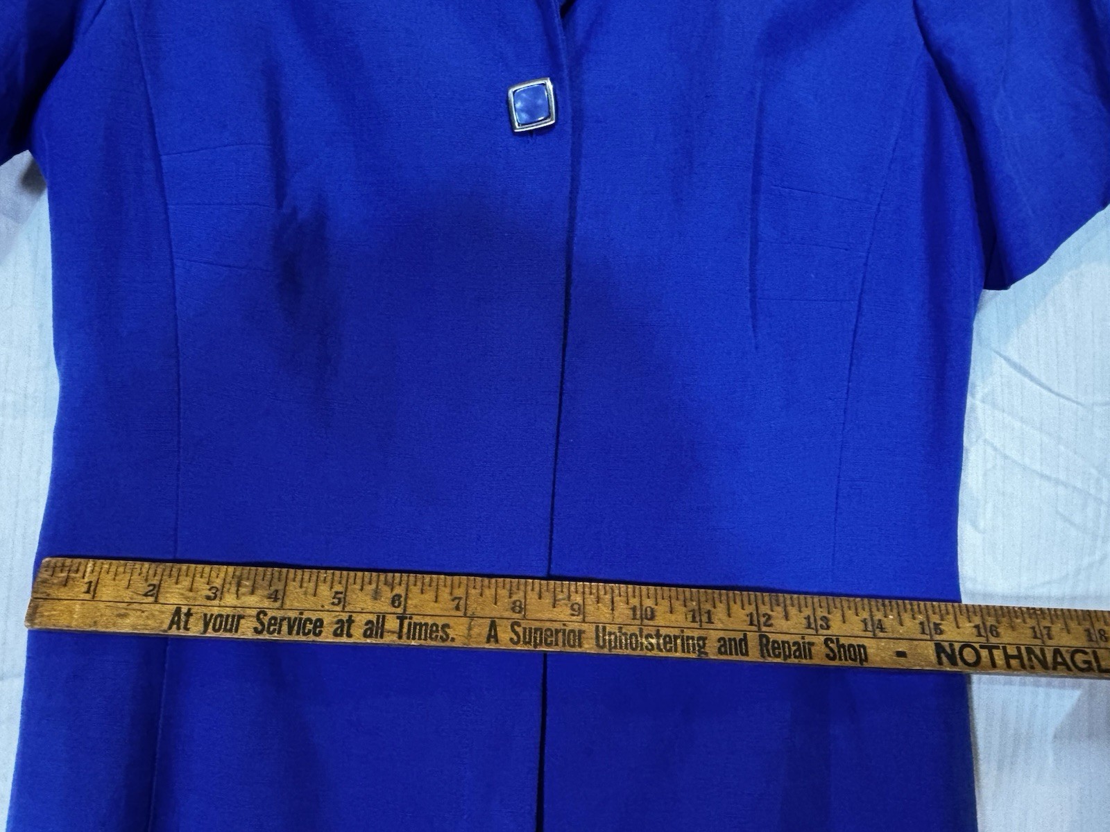 Vintage Blue Silk & Linen Tea Length Dress Size 6 80s Minimalist Short Sleeve