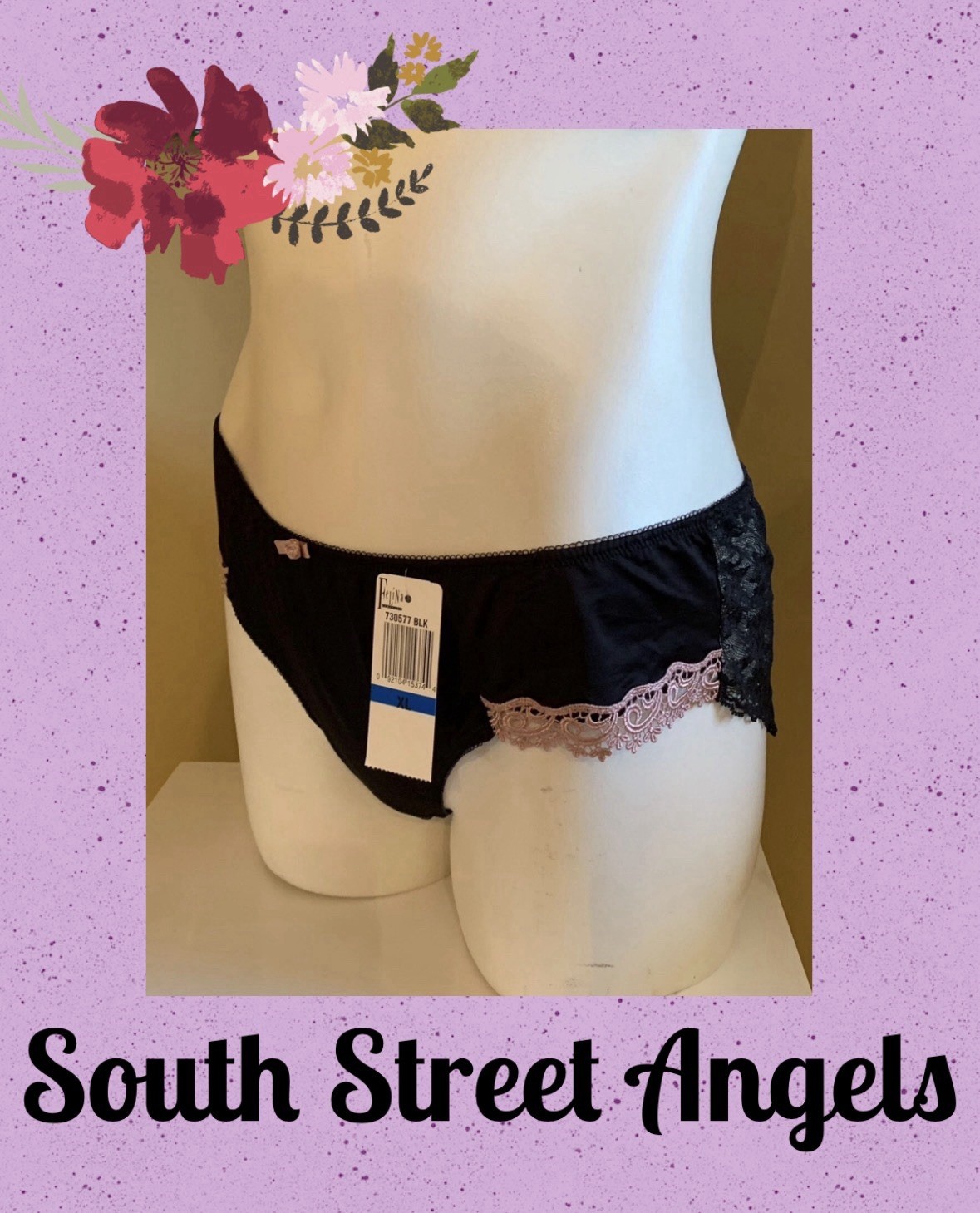 VINTAGE FELINA 730577 BLACK & PINK TRICIA SATIN & LACE BOYLEG PANTIES SIZE XL
