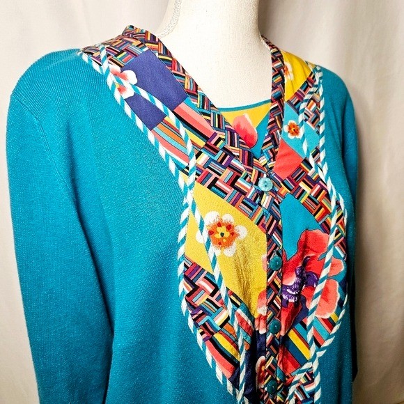 Vintage Koos of Course! 2-Piece Womens Turquoise Cardigan & Silk Shell Top L