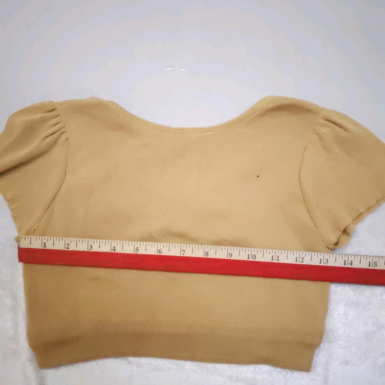 Vtg Bobbie Brooks 70s Knit Crop Top Distressed Festival Boho Sm Tan Beige As Is