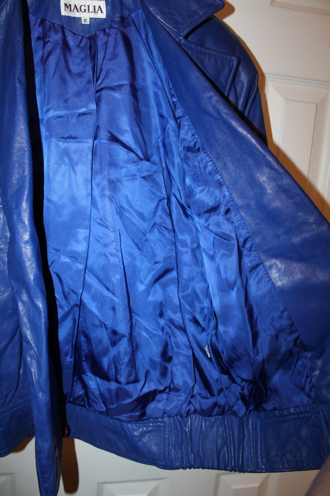 Vintage 80s MAGLIA Electric Blue Soft Leather Bomber Jacket Coat Women’s Size 2