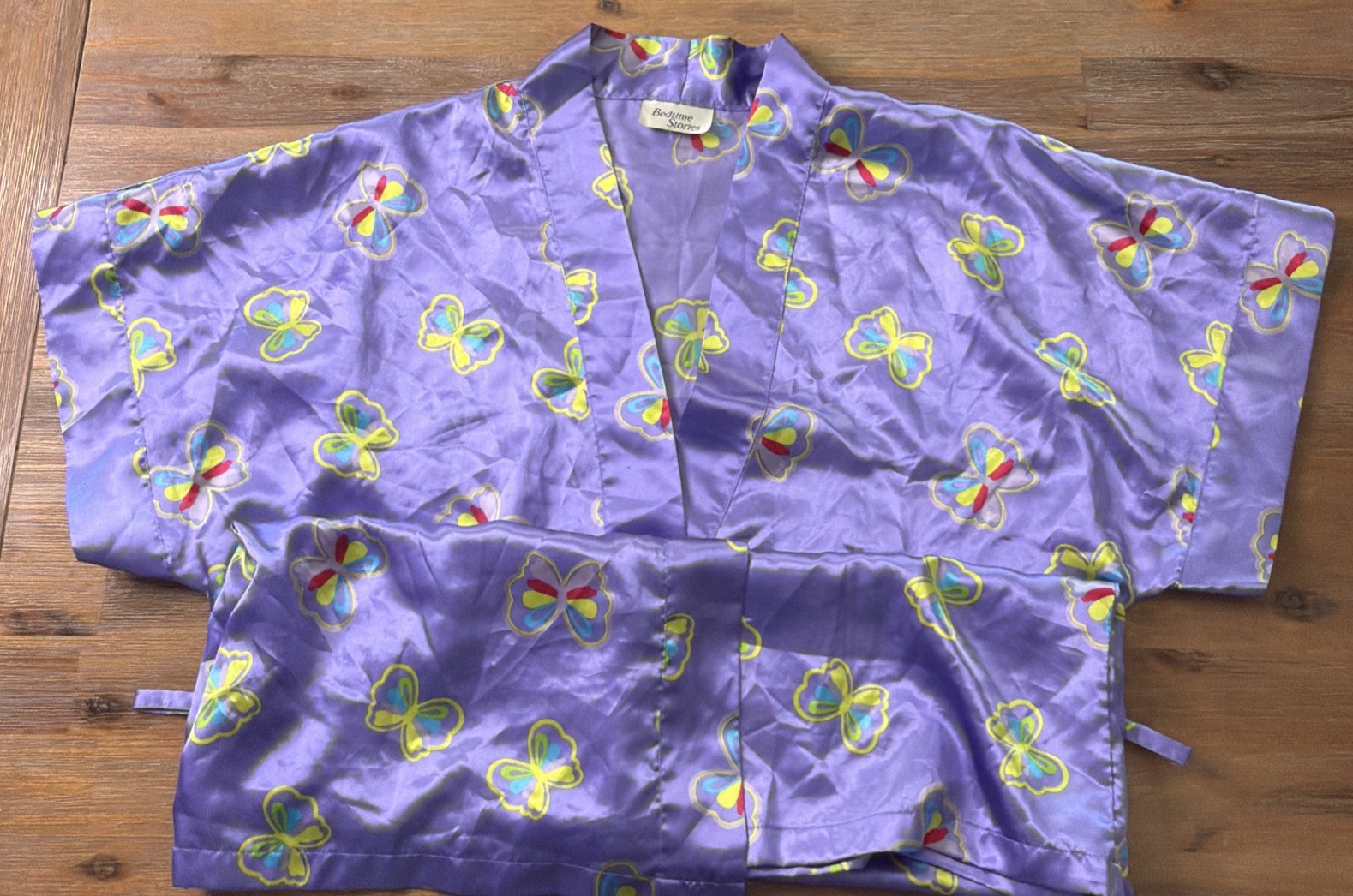 Bedtime Stories Vintage Satin Feel Robe Purple Butterflies No Tie