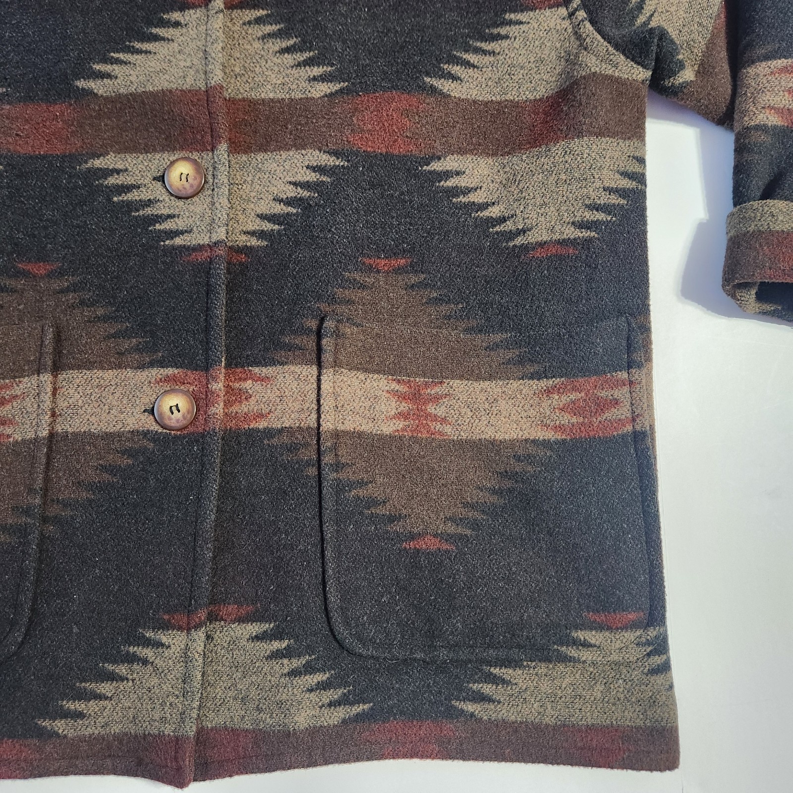 Vintage British Khaki By Robert Lighton Women’s Aztec Wool Blend Jacket Sz Small