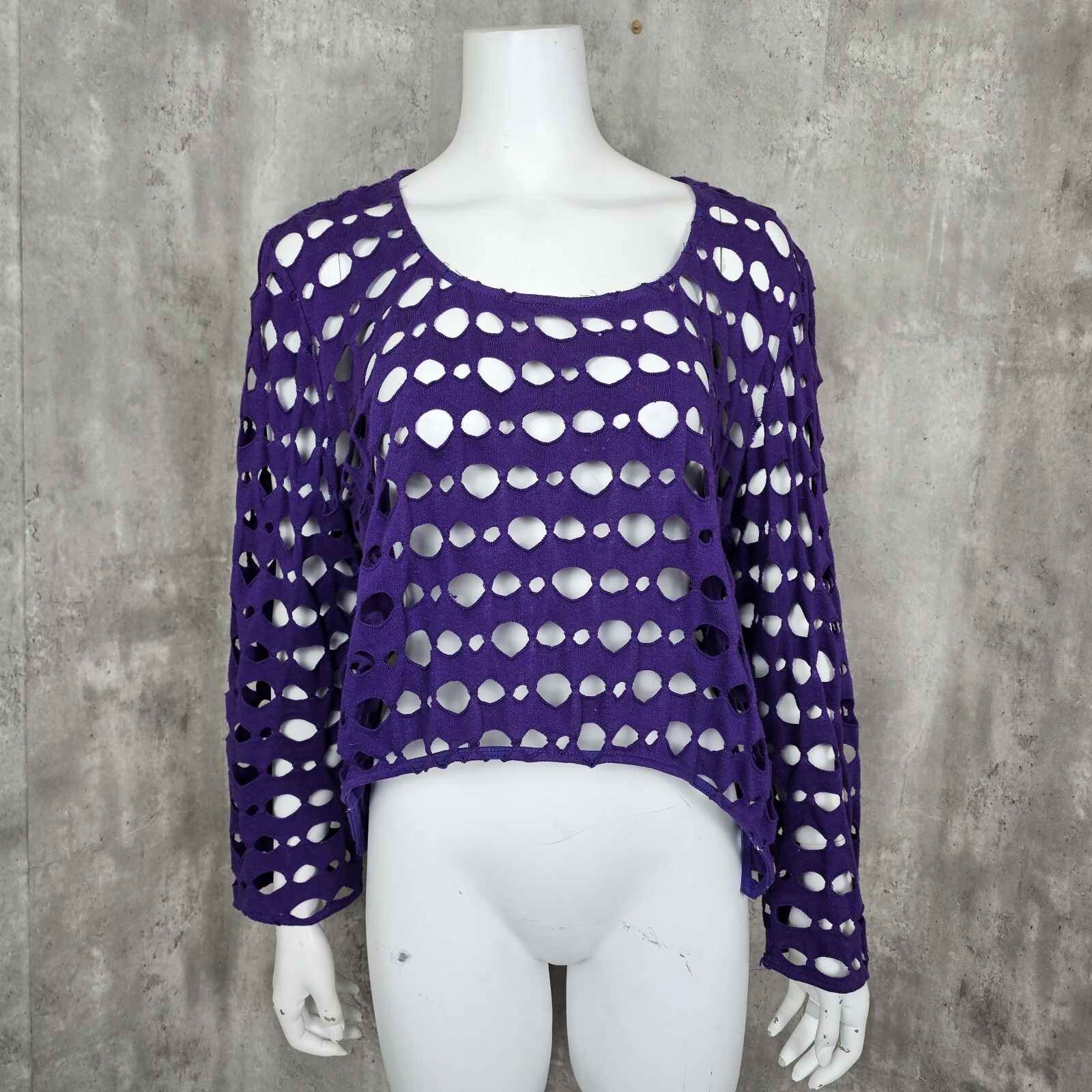 Vintage 80s 90s Wild Rose OS Purple Hollow Out Eyelet Glam Rock Popover Top