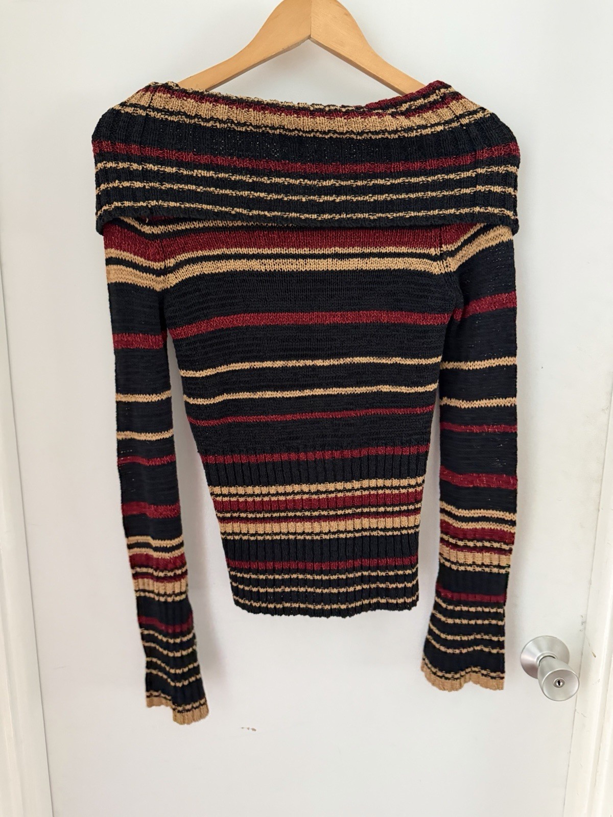 VTG Arden B Striped Metallic Acrylic Flare Sleeve cowl neck sweater top Shirt M