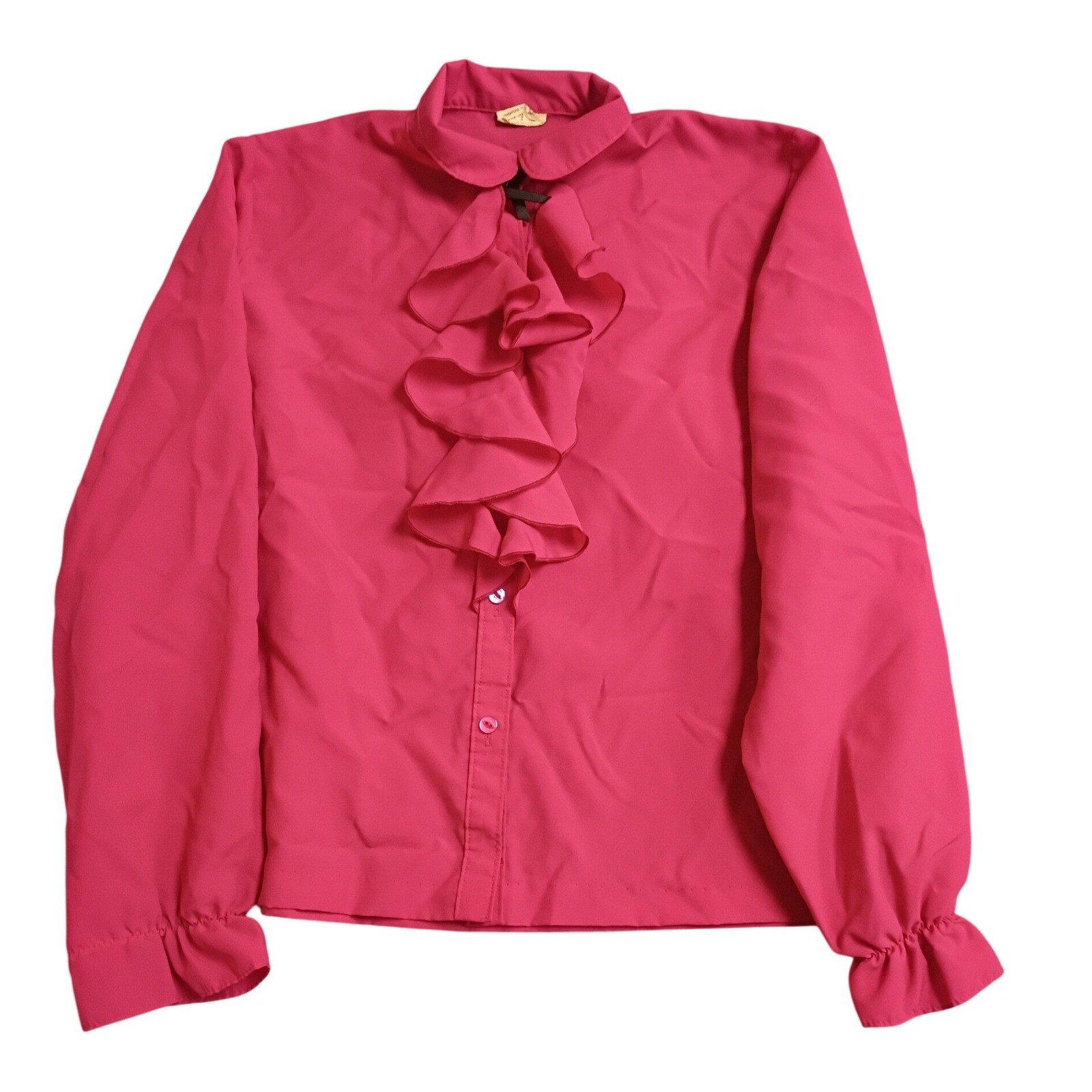 Shirley of Atlanta Ruffle Blouse Womens 18 Pink Vintage Jabot Long Sleeve Top