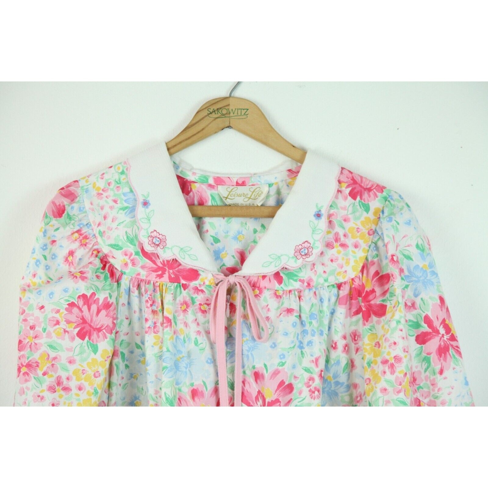 Vintage Housedress Granny Robe Floral Cottagecore S M Dainty Sailor Collar Cozy