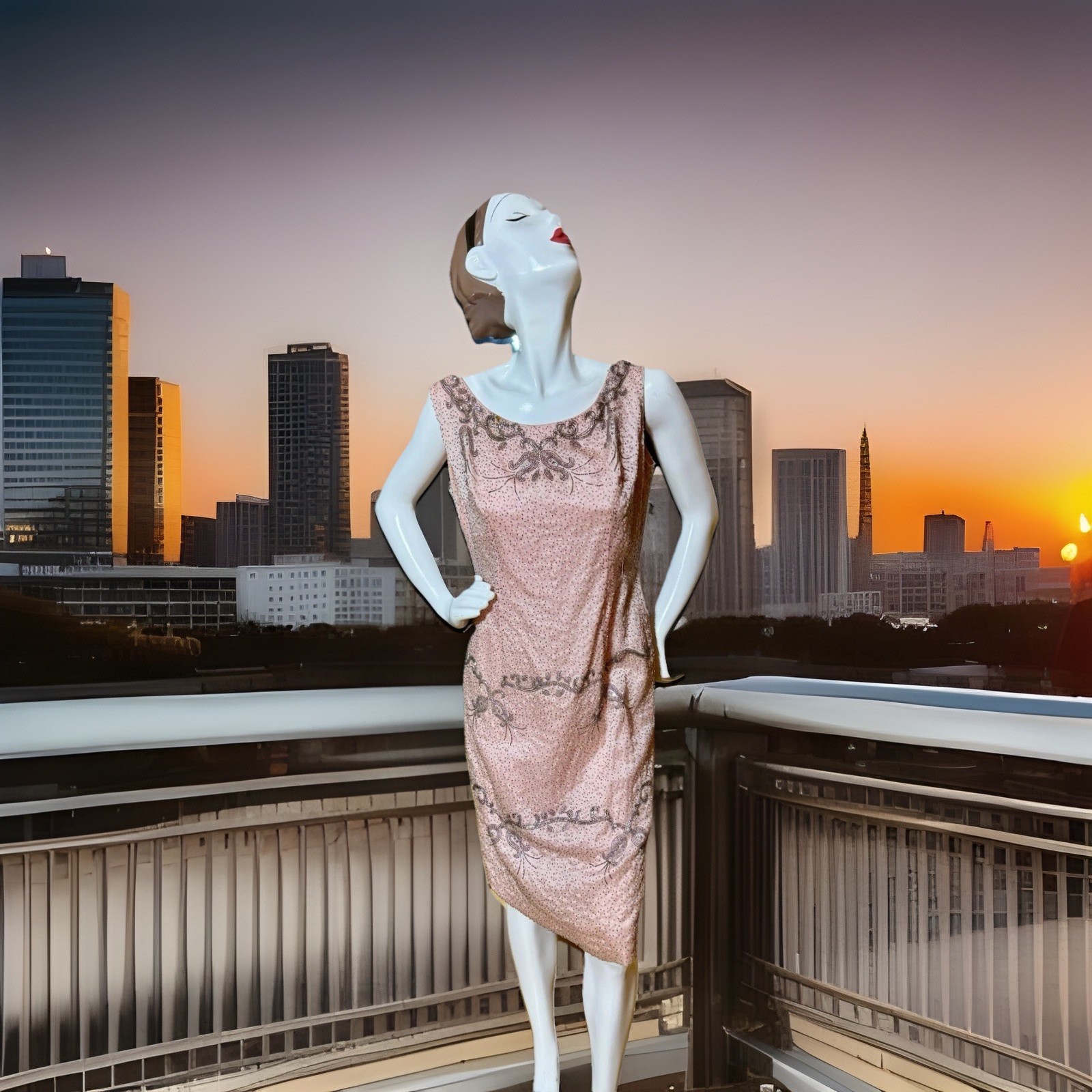Vintage 1960s Pink With Silver Beading Sleeveless Shift Mod Party Dress!