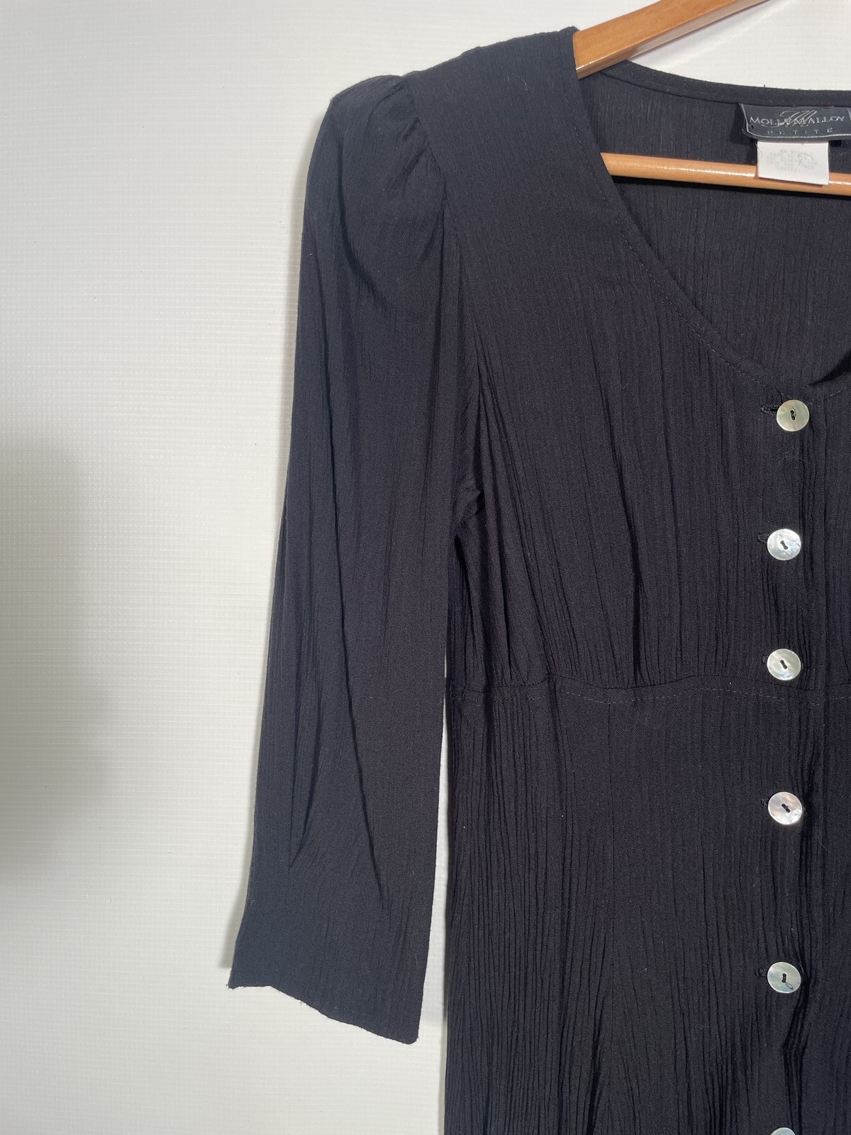 Vintage 1990s Button Front Black Midi Dress Made In USA Size M