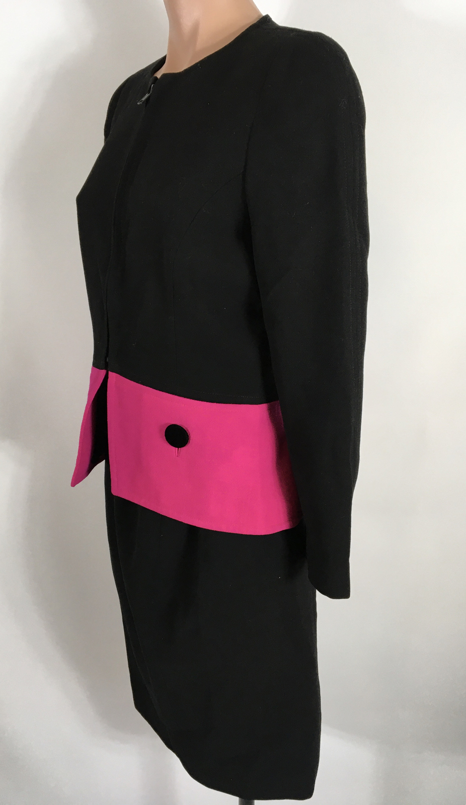 Vintage 80s Black Hot Pink Skirt Suit MOD Retro Stanley Platos Martin Ross Sz 8