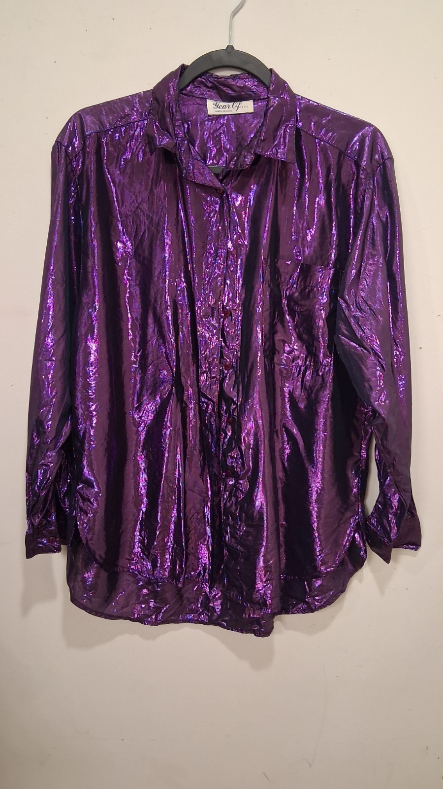 Vtg „Year Of” Metallic Purple Lightweight Long Sleeve Blouse/Top Button Up Med