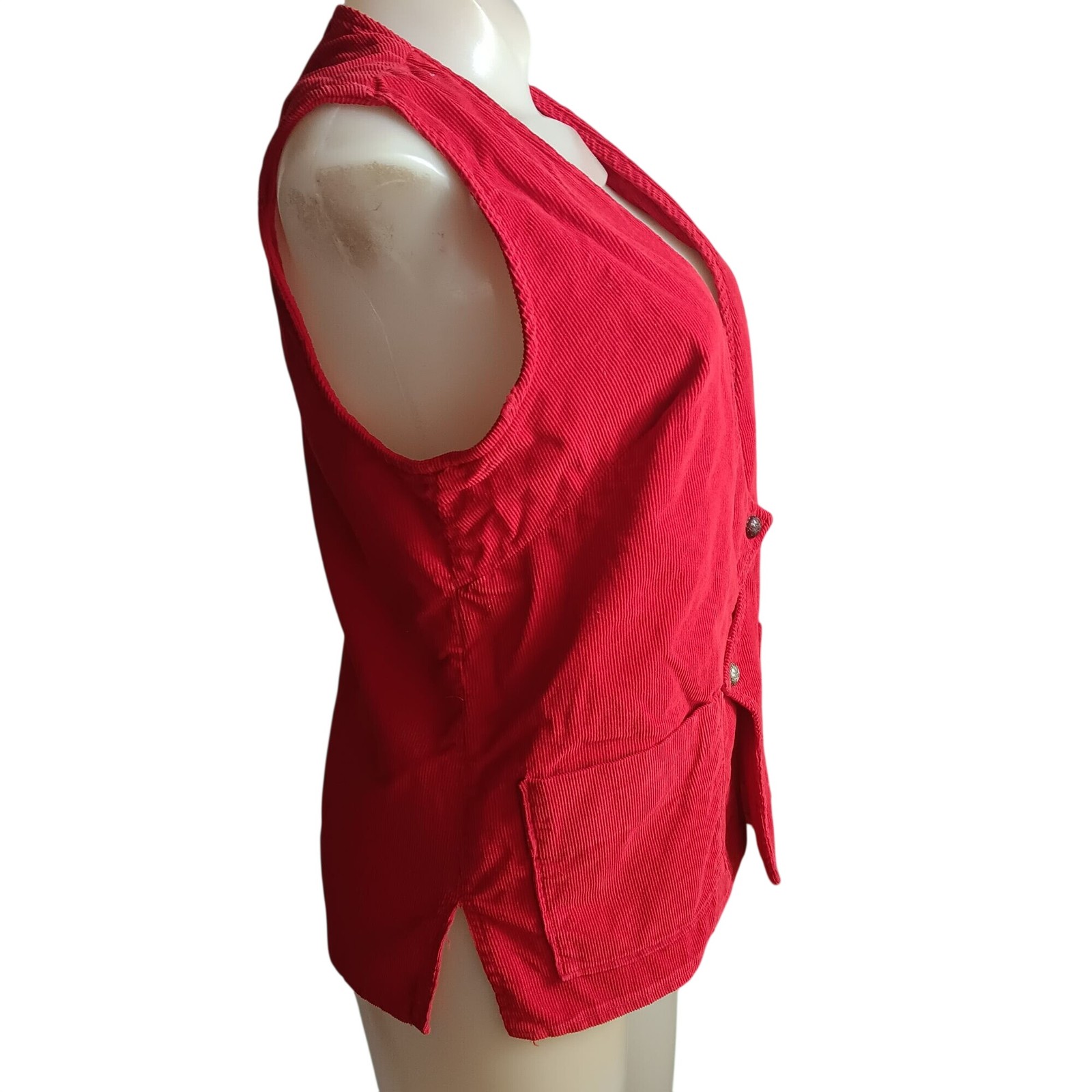 Vintage 1970’s Large Western Vest Prior Red Corduroy Sleeveless Snap Cowgirl