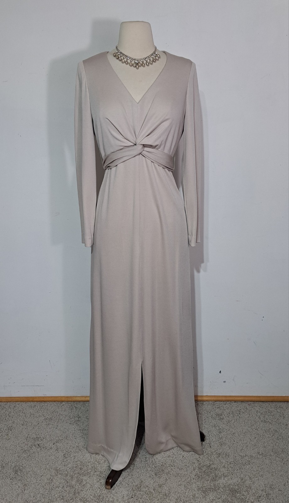 Vintage Jersey Knit Maxi Goddess Dress Knot Twist Waist Sz S